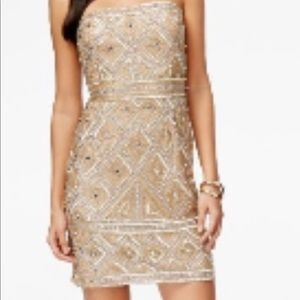 Strapless gold cocktail dress